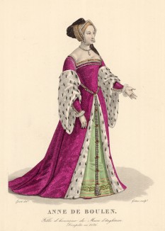 Анна Болейн (1507--1536) -- вторая жена Генриха VIII Тюдора, короля Англии и мать королевы Елизаветы I (из Galerie française de femmes célèbres... Париж. 1841 год)