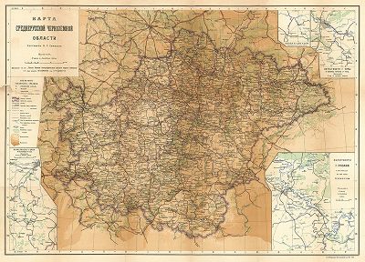 Карта Среднерусской Черноземной области, а также карты окр. Рязани, Тулы и Орла. Составил В.П. Семенов, 1902 год. 