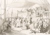 1766 год. Плененный бей Триполи склоняется перед венецианским адмиралом. Storia Veneta, л.147. Венеция, 1864