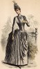 Роскошное серое платье для визитов с пышной юбкой. Из французского модного журнала Le Coquet, выпуск 238, 1888 год