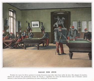 Бильярдная зала военной академии Сен-Сир. L'Album militaire. Livraison №13. École spéciale militaire de Saint-Cyr. Service interieur. Париж, 1890