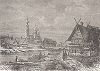 Деревня около Великого Новгорода. Ксилография из издания "Voyages and Travels", Бостон, 1887 год