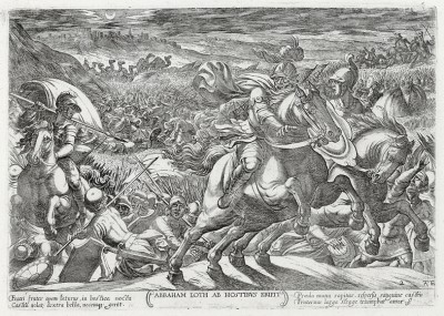 Авраам спасает Лота от неприятеля (из работы Testamento vecchio (лат.), изданной в Риме в 1660 году)