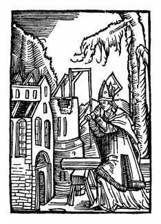 Строительство церкви Святым Вольфгангом. Из "Жития Святого Вольфганга" (Das Leben S. Wolfgangs) неизвестного немецкого мастера. Издал Johann Weyssenburger, Ландсхут, 1515