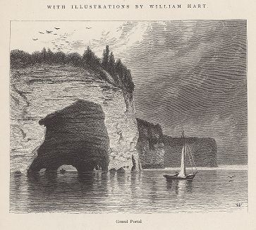 Скала Большие Ворота, озеро Верхнее. Лист из издания "Picturesque America", т.I, Нью-Йорк, 1872.