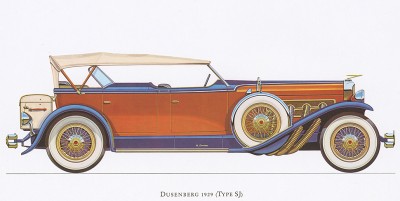 Автомобиль Dusenberg (Type SJ), модель 1929 года. Из американского альбома Old cars 60-х гг. XX в.