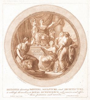 Аллегория Королевской академии художеств. Гравюра Уильяма Райленда по оригиналу Джованни Чиприани, 1779 годю 