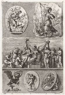 Античные рельефы с изображением Минервы и Геракла.  "Iconologia Deorum,  oder Abbildung der Götter ...", Нюренберг, 1680. 