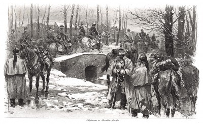 Французская кавалерия на марше зимой 1871 года (из Types et uniformes. L'armée françáise par Éduard Detaille. Париж. 1889 год)