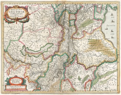 Карта герцогства Гельдрия и части Брабанта. Ducatus Geldriae novissima descriptio. Составил Хенрикус Хондиус. Амстердам, 1629