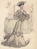 Заядлая картёжница наряжается в казино. Шляпа, украшенная кружевной вуалью и розами, -- на удачу (Les grandes modes de Paris за 1903 год. Август)