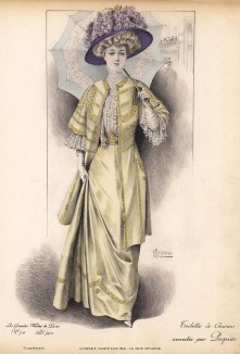 Осенняя двойка: юбка и накидка, вышитые кружевами, от Paquin (Les grandes modes de Paris за 1907 год).