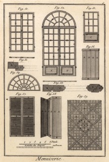 Столярная мастерская. Резные двери (Ивердонская энциклопедия. Том VIII. Швейцария, 1779 год)