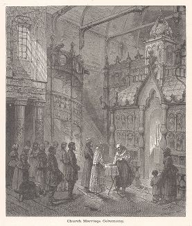 Венчание в русской церкви. Ксилография из издания "Voyages and Travels", Бостон, 1887 год