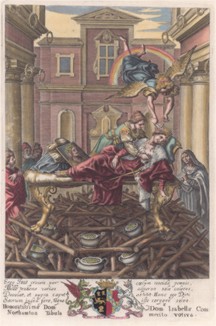 "Энеида" (Aenis). Смерть Дидоны. Лист из знаменитого издания произведений Вергилия "Publii Virgilii Maronis Opera", Лондон, 1658 год