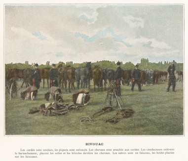 Батарея французской горной артиллерии на бивуаке. L'Album militaire. Livraison №7. Artillerie montée. Париж, 1890