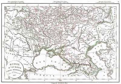 Карта южной части Европейской России из "Atlas de la Geographie Ancienne, du moyen age, et moderne...", Париж, 1827 год