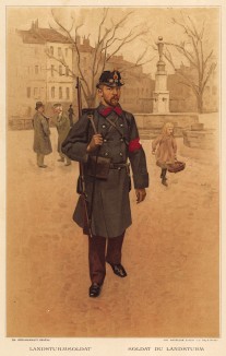 Солдат швейцарского народного ополчения (ландштурм) (из альбома хромолитографий L' Armée Suisse... Цюрих. 1894 год)