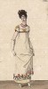 Бальное платье с завышенной талией, украшенное по подолу вышитыми цветами. Из первого французского журнала мод эпохи ампир Journal des dames et des modes, Париж, 1813. Модель № 1292