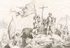 24 июня 1497 года. Венецианский мореплаватель Себастьяно Кабот (1476-1557) во время своего первого плавания высаживается на острове Ньюфаундленд. Storia Veneta, л.92. Венеция, 1864