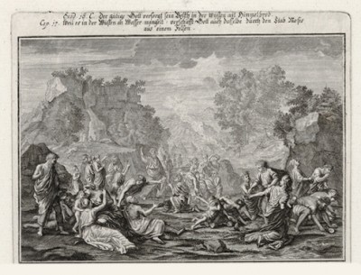 Израильтяне голодают в пустыне (из Biblisches Engel- und Kunstwerk -- шедевра германского барокко. Гравировал неподражаемый Иоганн Ульрих Краусс в Аугсбурге в 1700 году)