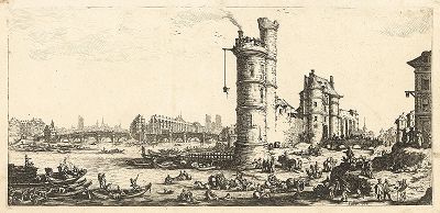 Новый мост в Париже. Офорт Жака Калло из серии "Большие виды Парижа", 1629 год. 