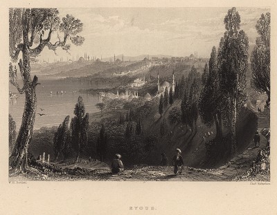 Константинополь (Стамбул). Общий вид мечети Эйюба. The Beauties of the Bosphorus, by miss Pardoe. Лондон, 1839