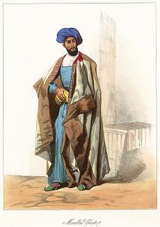 Мулла-шиит из Гянджи (ранее назыв. Елизаветполь) в Азербайджане. "Costumes du Caucase" князя Гагарина, л. 44, Париж, 1840-е гг. 