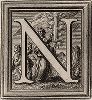 Буквица "N" из "Delle magnificenze di Roma antica e moderna ..." Джузеппе Вази, Рим, 1758. 