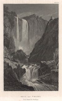 Водопад на реке Велино. Meyer's Universum, Oder, Abbildung Und Beschreibung Des Sehenswerthesten Und Merkwurdigsten Der Natur Und Kunst Auf Der Ganzen Erde, Хильдбургхаузен, 1836 год.