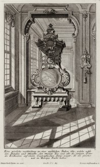 Напольные часы в гостиной эпохи pококо. Johann Jacob Schueblers Beylag zur Ersten Ausgab seines vorhabenden Wercks. Нюрнберг, 1730