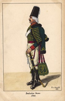 1790 г. Гусар Великого герцогства Баден. Коллекция Роберта фон Арнольди. Германия, 1911-29
