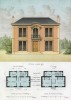 Эскиз загородного дома в классическом стиле с изящными коваными решётками (из популярного у парижских архитекторов 1880-х Nouvelles maisons de campagne...)