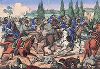 Франко-прусская война 1870-71 гг. 3-й полк саксонской кавалерии в сражении при Бузанси (Пикардия) 27 августа 1870 г. Редкая немецкая литография