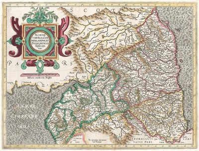 Карта графств Камберленд, Нортумберленд и южной части Шотландии. North Umbria, Cumberlandia, et Dunelmensis Episcopatus. Составил Герхард Меркатор. Дуйсбург, 1595