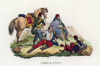 Раненые на поле боя (иллюстрация к L'Africa francese... - хронике французских колониальных захватов в Северной Африке, изданной во Флоренции в 1846 году)