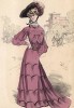 Платье цвета фуксии с кокеткой и воланами. Les grandes modes de Paris, октябрь 1903 г.