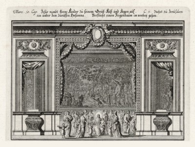 Иисус Христос благословляет детей (из Biblisches Engel- und Kunstwerk -- шедевра германского барокко. Гравировал неподражаемый Иоганн Ульрих Краусс в Аугсбурге в 1700 году)