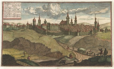 Город Баутцен (Budissin) в Саксонии. Гравюра Иоганна Мензеля. Дрезден, первая четверть XVIII века
