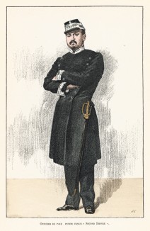 Офицер французской полиции в повседневной форме одежды образца 1852-1870 годов. Ville de Paris. Histoire des gardiens de la paix. Париж, 1896