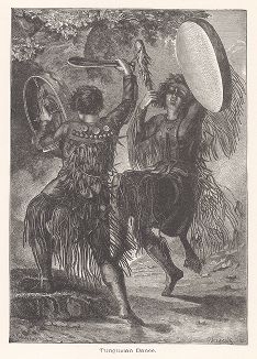 Ритуальные танцы тунгусов. Ксилография из издания "Voyages and Travels", Бостон, 1887 год