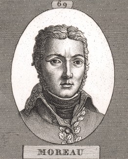 Жан-Виктор Моро (1763-1813), сын адвоката, дивизионный генерал (1793), разбит Суворовым при Кассано (1799), главнокомандующий Рейнской армией (1800). Бонапарт, видевший в Моро своего соперника, обвинил его в участии в заговоре Пишегрю и Кадудаля.