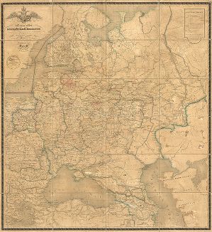 Почтовая карта Российской империи. Гравирована и печатана 1842 года при Военно-Топографическом бюро. 