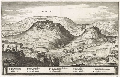 Укрепление La Motte (фр.) на реке Музон в Лотарингии. Topographia Palatinatus Rheni et Vicinarum Regionum. Франкфурт-на-Майне, 1645