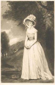 Миссис Пенелопа Ли Эктон. Меццо-тинто Гарри Бриджуокера с оригинала Джорджа Ромни 1791 года. 