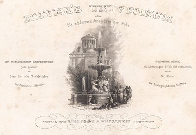 Титульный лист девятого тома знаменитой энциклопедии "Вселенной Мейера". Meyer's Universum, Oder, Abbildung Und Beschreibung Des Sehenswerthesten Und Merkwurdigsten Der Natur Und Kunst Auf Der Ganzen Erde, Хильдбургхаузен, 1840 год.
