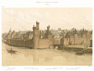 Крепостная стена Парижа и Нельская башня в 1380 году. Paris à travers les âges..., л. Париж, 1885. 