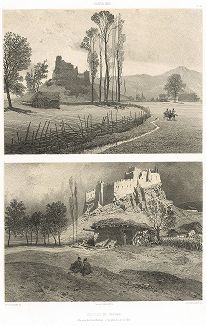 Сурамская крепость (Сурами) в Карталинии. 1. Вид со стороны Кутаиси. 2. Вид со стороны Гори. Le Caucase pittoresque князя Гагарина, л. IX, Париж, 1847
