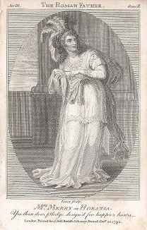 Миссис Мэри в роли Горации. Иллюстрация к британской пьесе "The Roman Father", Акт III, Лондон, 1792-1793 годы