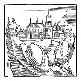 Храм на горе. Зебальд Бехам для Johann Schwarzenberg / Beschworung der Schlange. Издал Hans Herrgott, Нюрнберг, 1525